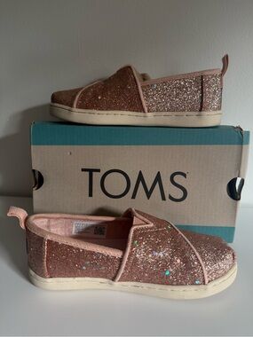 TOMS Girls Pink Glitter Star Slip-On Shoes Size 11 New